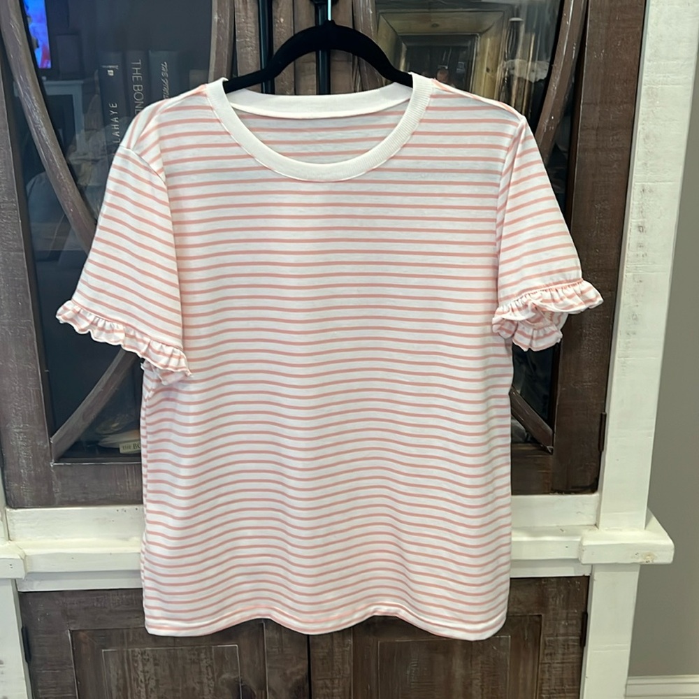Boutique top; pink and cream striped